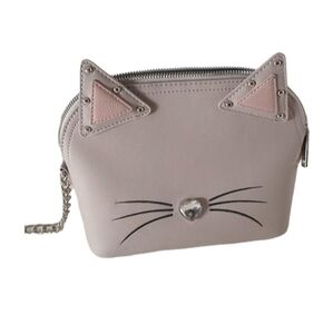 Betsey Johnson Gray Cat Crossbody Purse with Heart Gem Nose